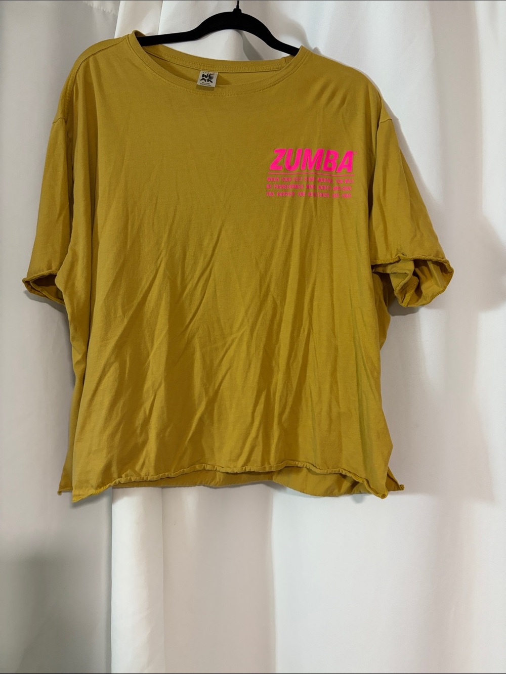 Zumba Fitness Mustard Yellow Tee with Hot Pink Graphic
